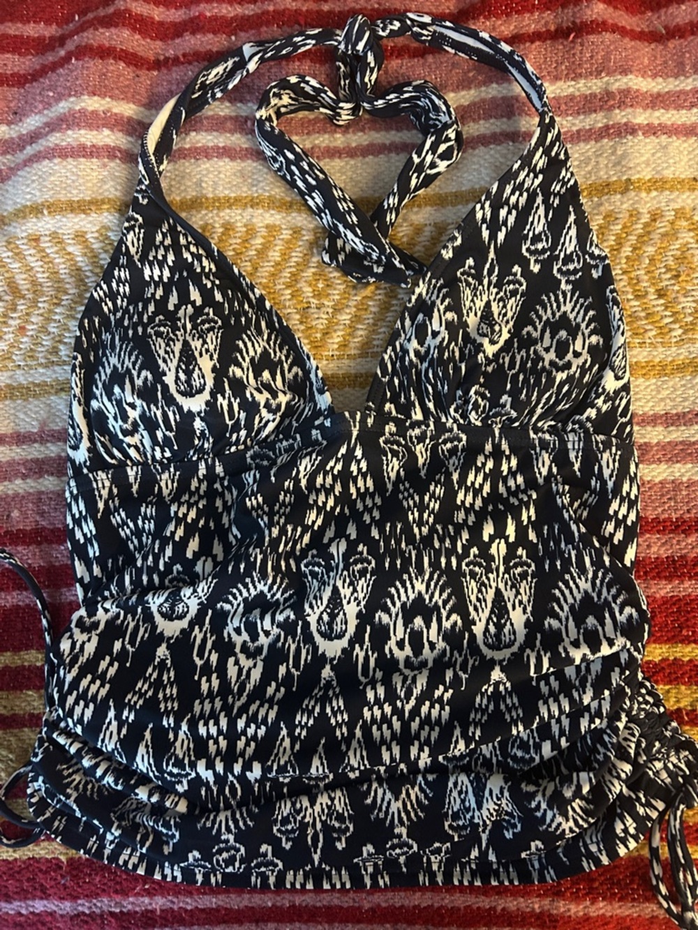LOFT Black and White Patterned Halter Swim Tankini